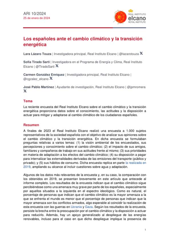 Los españoles ante el cambio climático y la transición energética
